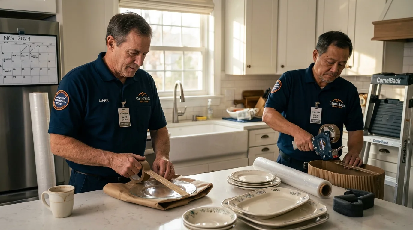 Professional crew packing kitchen dishware in Poplarville, MS